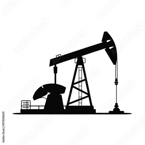 A black silhouette of an oil pumpjack on a white background