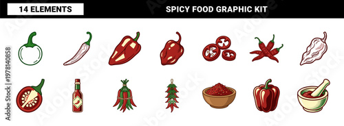 Spicy Red Chili Pepper Graphic Asset Sheet
