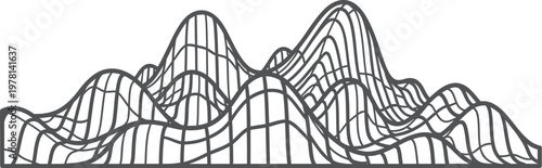 Wireframe landscape abstract with rounded square digital terrain
