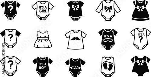 Baby clothes icons for gender reveal party concept