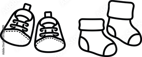 Baby shoes and soft sole booties vector icons