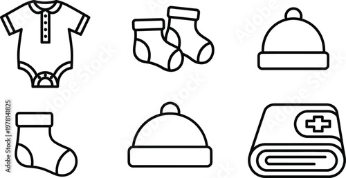Baby clothes icons for hospital bag essentials preparation