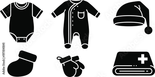 Baby clothes icons for hospital bag essentials preparation