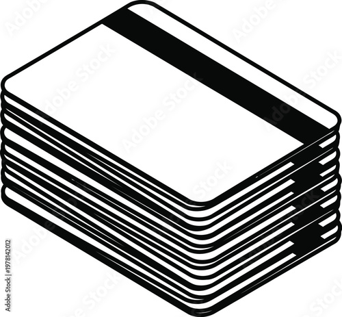 Isometric stacked hotel key cards with magnetic stripe