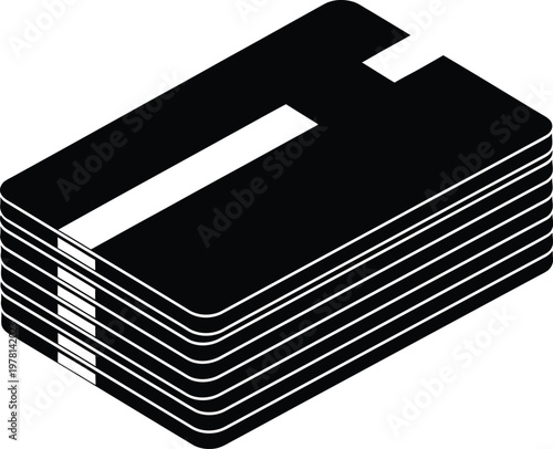 Isometric stacked hotel key cards with magnetic stripe