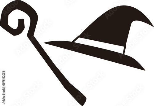 Fantasy Wizard Staff & Hat Game Icon
