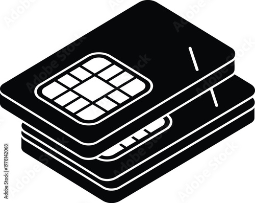 SIM cards stacked in isometric 3D mobile network concept