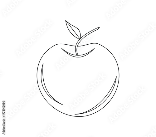 Apple Outline drawing in vector for kids coloring page, educational materials.  Smooth outline and easy to color, looking for fruit-themed illustrations.