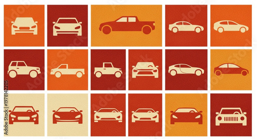 Collection of diverse car icons in flat design style.