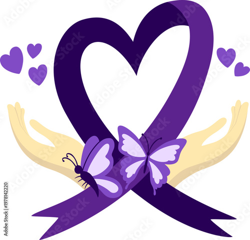 Purple Awareness Ribbon Heart Hands