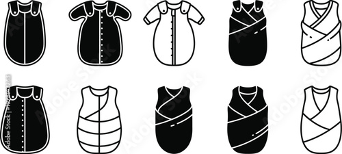 Infant sleep sack and swaddle icons for baby care