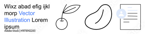 Nature, plant growth, identity, documentation, minimalist art, profile recognition. A cherry with a leaf, abstract shape and document with a profile icon. Nature and identity