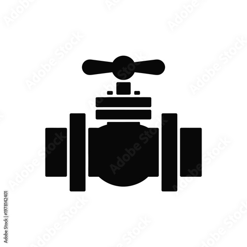 A black valve icon on a white background for industrial use