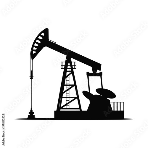 A black silhouette of an oil pumpjack against a white background