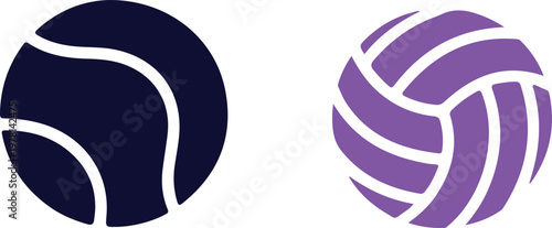 Abstract Tennis and Volleyball Ball Icons Modern Minimal color Vector Set