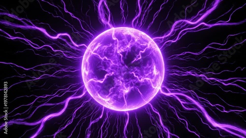 Abstract purple energy ball on black background, glowing sphere, plasma effect, energy concept, dark sphere.