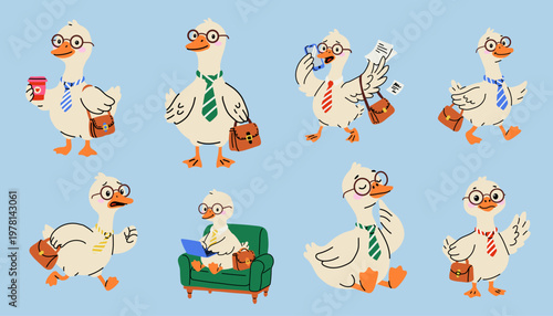 Cartoon Duck Office Worker Collection Business Situations