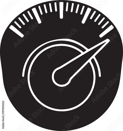 Speedometer gauge with needle and dial for measuring velocity and performance a dashboard instrument for vehicles and industrial equipment a black icon graphic
