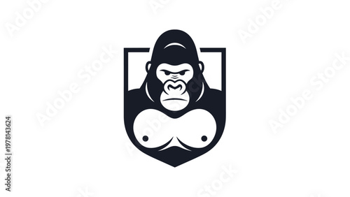 A stylized, dark gorilla head and shoulders within a shield