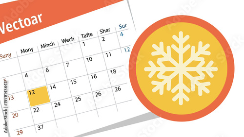 A calendar displays days and weeks with a snowflake icon