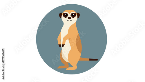 Adorable cartoon meerkat standing upright in a blue circle