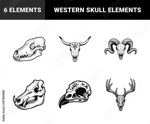 Tribal Animal Skull Vector Asset Sheet