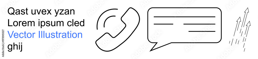 Obraz premium Business communication, customer support, digital marketing, efficiency, growth strategies, online messaging. Phone icon, speech bubble and growth chart lines. Business communication and customer