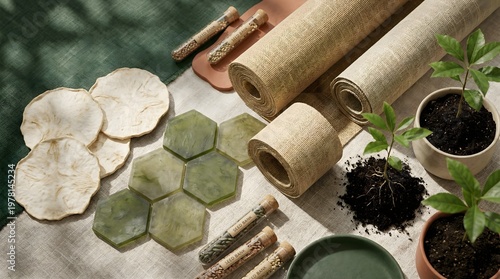 Sustainable bio-materials samples and eco-friendly products for circular economy and regenerative design

