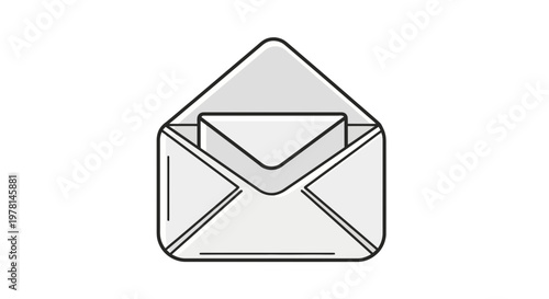 A simple line drawing of an open envelope on a for communication or mail concepts