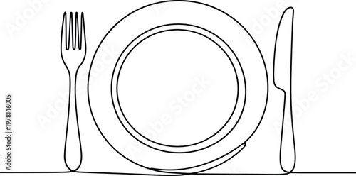 Continuous line of a plate, fork, and knife table setting