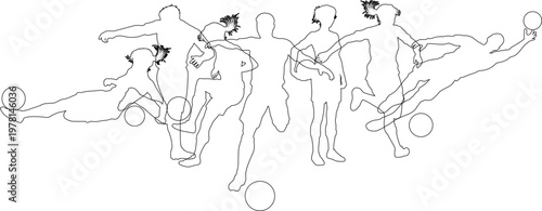 Soccer football player male and female silhouette outlines men and women group