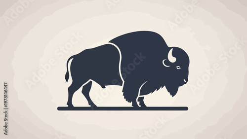 Silhouette of a lone bison against a textured cream background