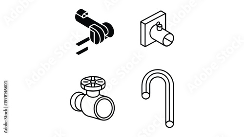 Industrial piping components: A detailed illustration showcasing various industrial piping components, each precisely rendered.