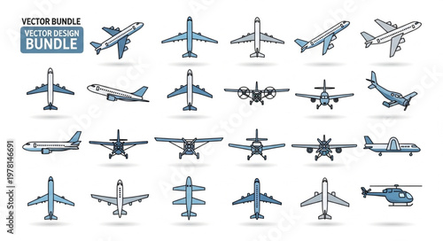 Collection of various airplane and aircraft illustrations.
