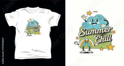 Summer chill cloud and rainbow characters hello.