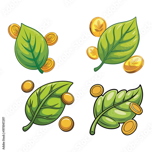 Nature leaf with coins illustration environmental savings and sustainability concept