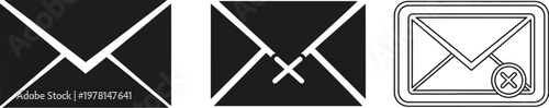 Minimalist vector illustration set showing three different envelope icon styles representing email messages with various visual feedback states for digital interfaces