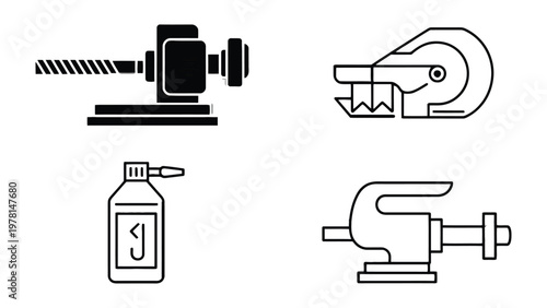 Industrial Tools in Silhouettes: A curated set of precision tools essential for industrial tasks. These silhouettes represent the core components of mechanical work.