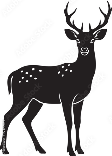 Deer Full Body Black Silhouette Vector Wildlife Animal Icon
