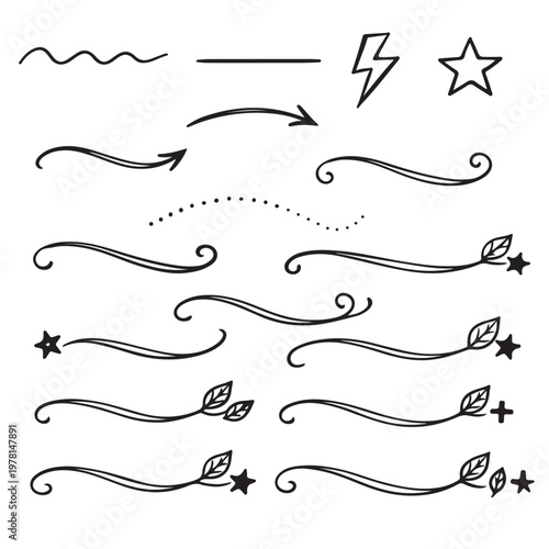Hand Drawn Vector Decorative Dividers, Ornaments, and Doodle Elements Set for Bullet Journal and Graphic Design.