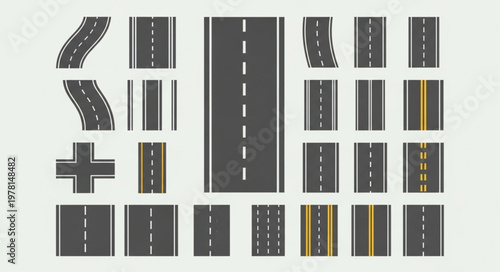 Collection of Asphalt Road Sections and Intersections.
