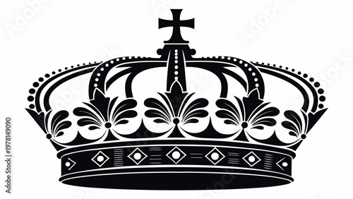 Traditional british royal crown silhouette vector illustration black and white royalty symbol