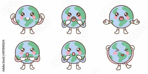 Cute cartoon earth characters in various poses and expressions