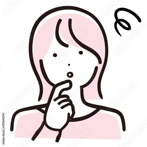 悩む・考えるママのシンプル線画イラスト