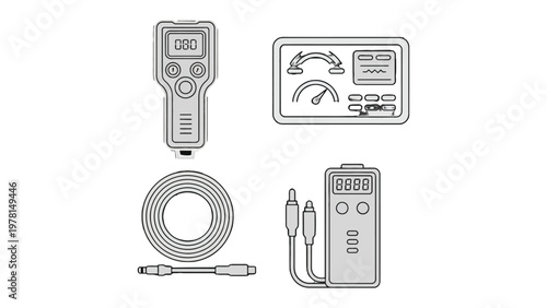 Tools and Instruments Diagram: A technical diagram of tools and instruments, each meticulously illustrated to showcase their design and function. This image is perfect for educational materials.
