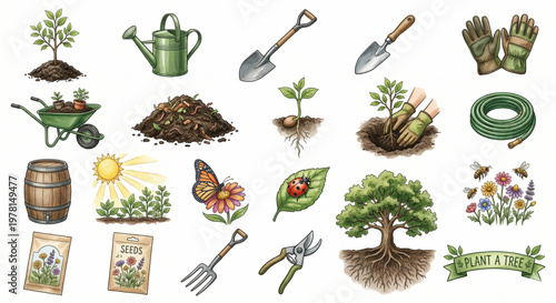 Reforestation and Gardening Eco Concept Watercolor Clipart Vector
