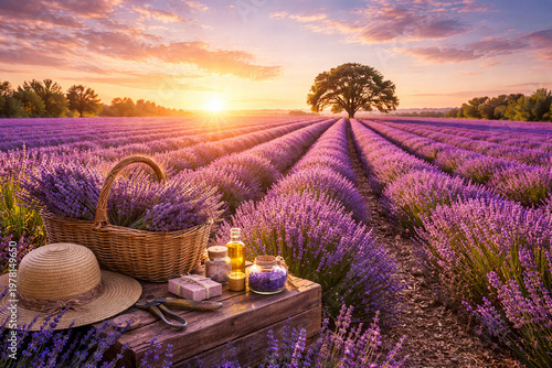 Lavender Field at Sunset with Gentle Wind Movement