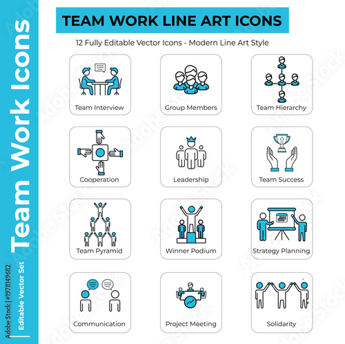 Minimalist Teamwork Line Art Icons Sheet for Modern Human Resource Branding