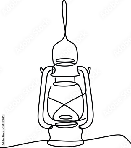 Continuous single line of a vintage kerosene lantern