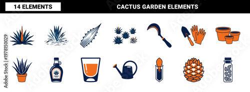 Potted Agave Plant Vector Set